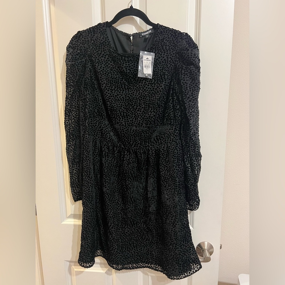 Black velvet burnout long sleeve dress by express.